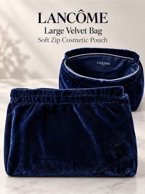 Lancôme Large Navy Velvet Makeup Bag Cosmetic Travel Pouch 11x7.75
